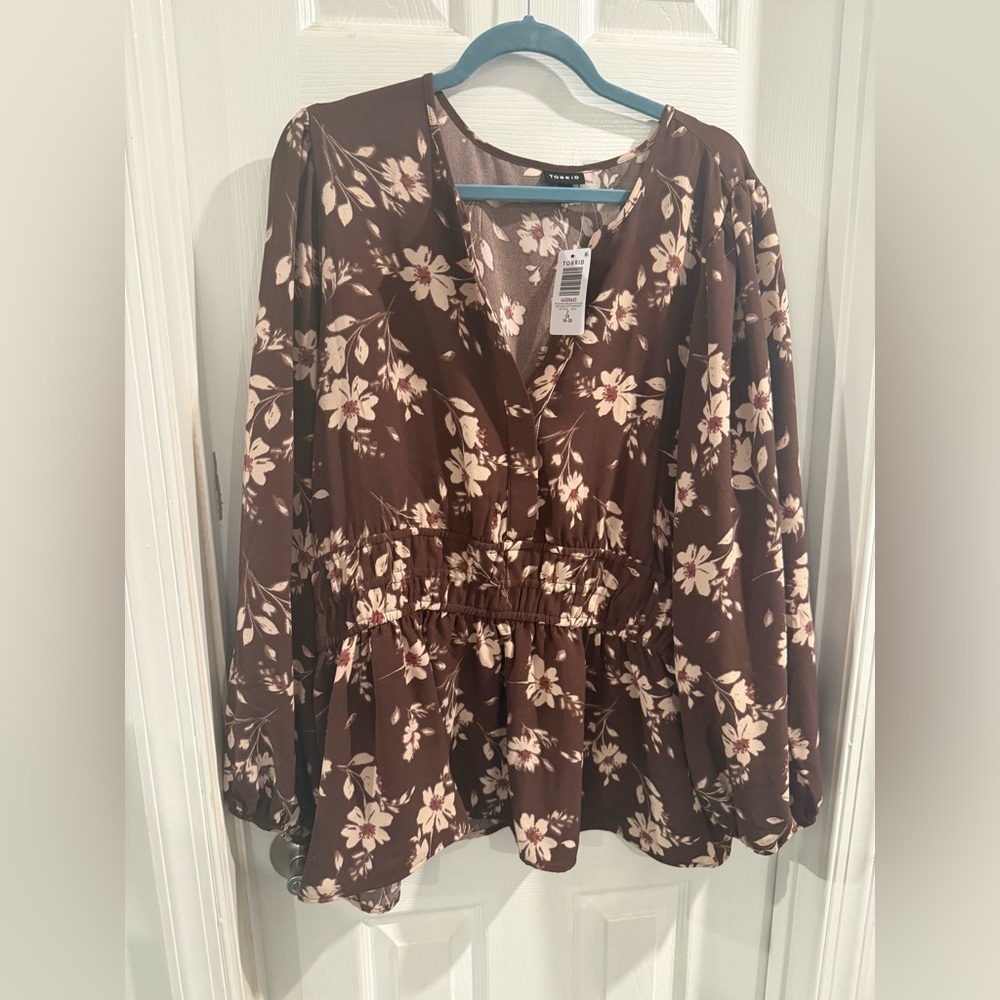 Torrid Brown Floral Peplum Blouse
